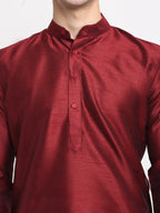 Jompers Men's Maroon Solid Dupion Silk Kurta Only