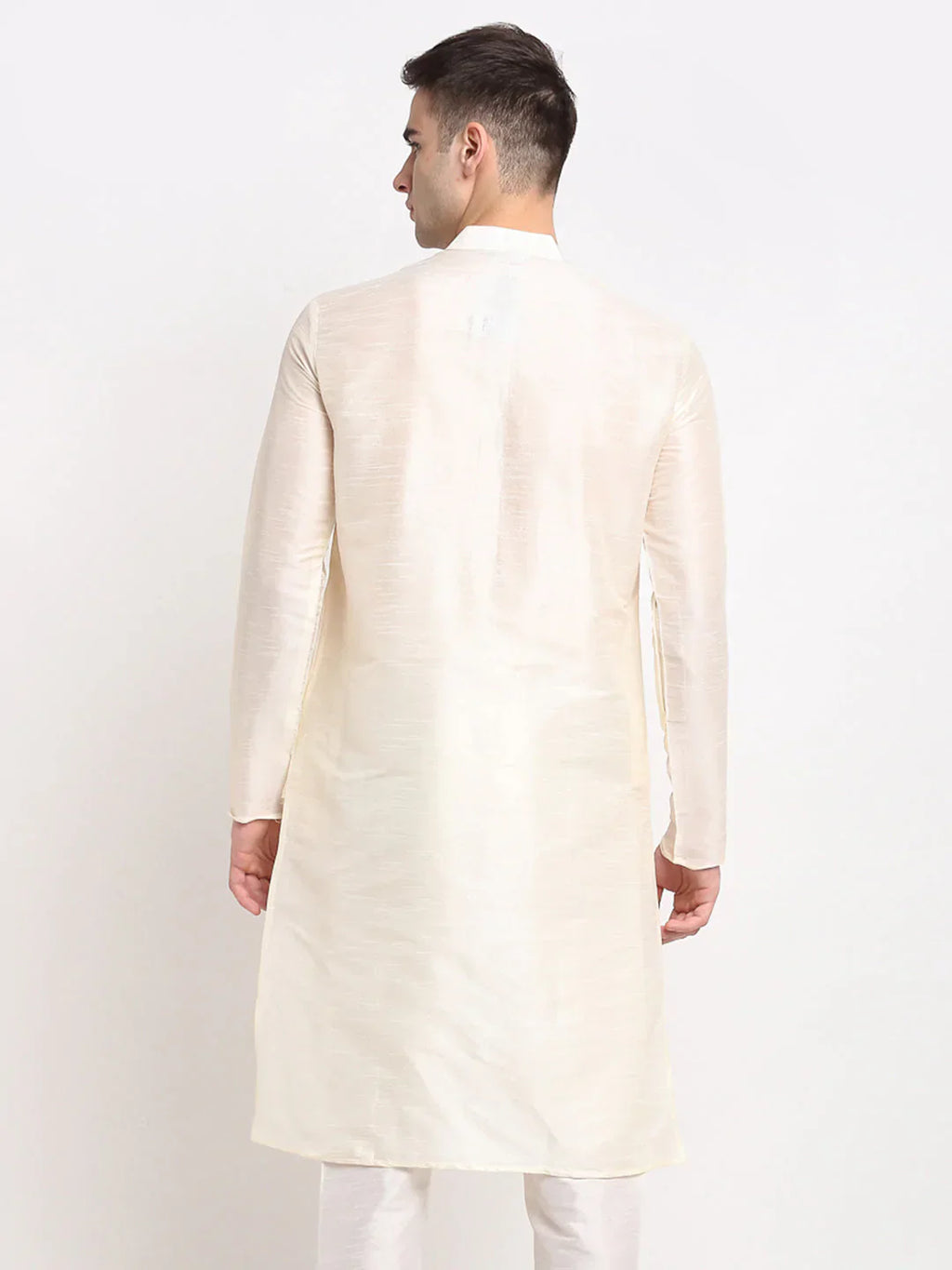 Jompers Men's White Solid Dupion Silk Kurta Only