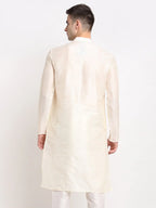 Jompers Men's White Solid Dupion Silk Kurta Only