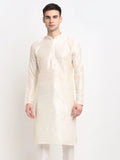 Jompers Men's White Solid Dupion Silk Kurta Only