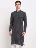 Jompers Men's Black Cotton Striped Kurta Only