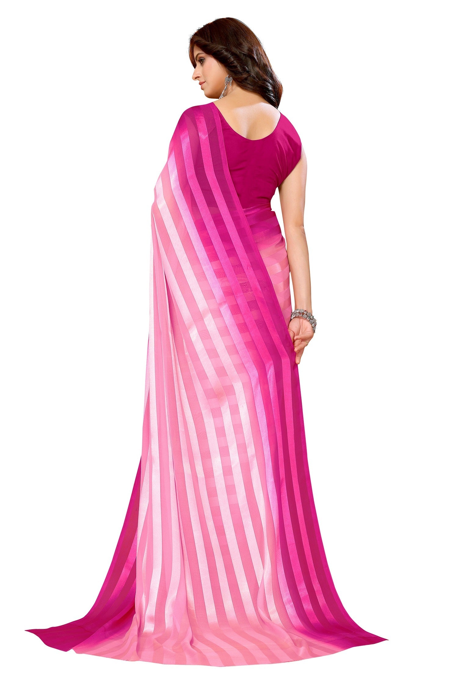 Vamika Georgette Satin Pink Desinger Satin Patta Saree