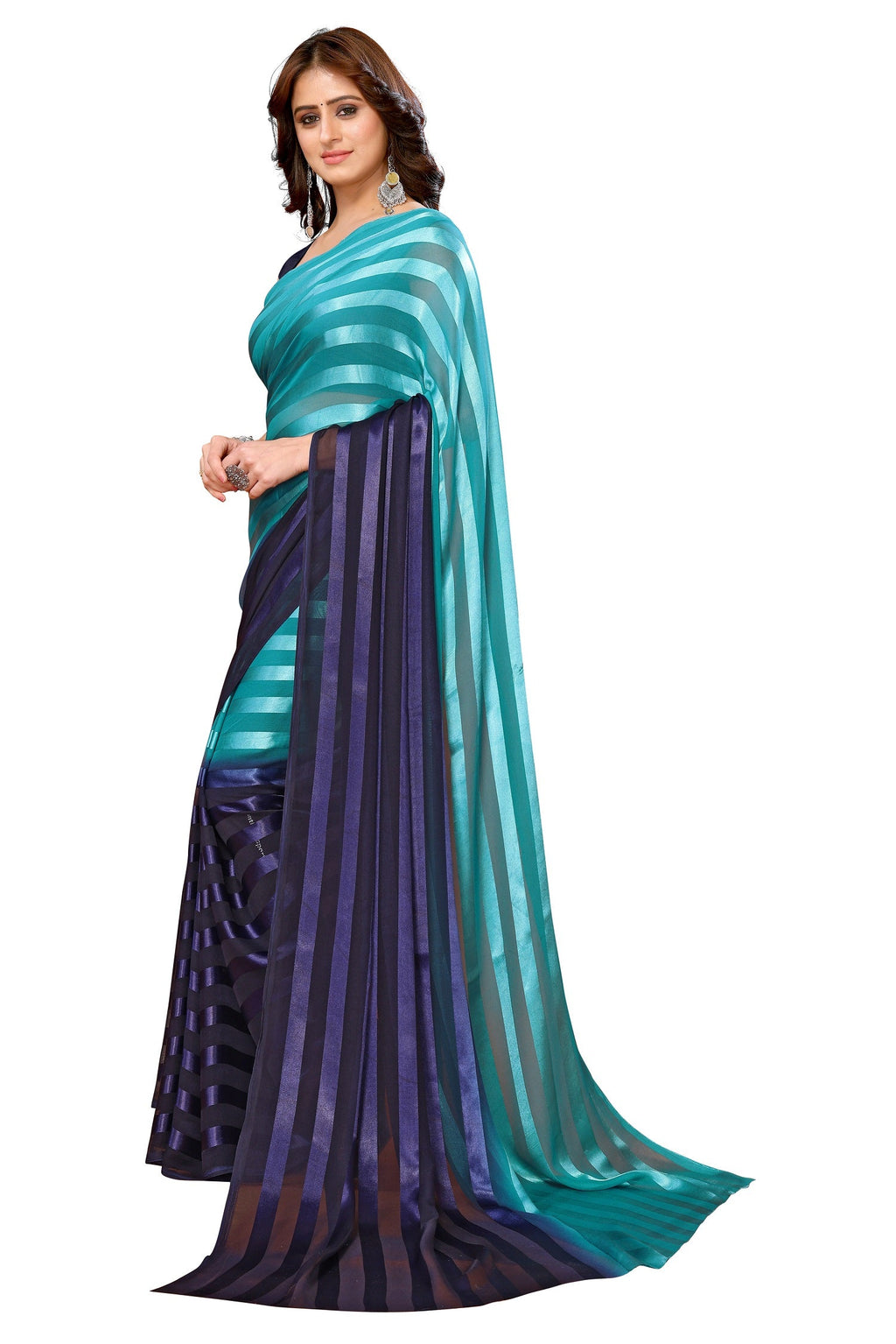 Vamika Georgette Satin Green Desinger Satin Patta Saree