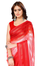 Vamika Georgette Satin Red Desinger Satin Patta Saree - Distacart