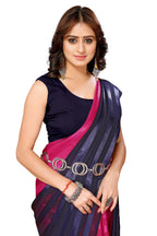 Vamika Georgette Satin Navy Desinger Satin Patta Saree - Distacart
