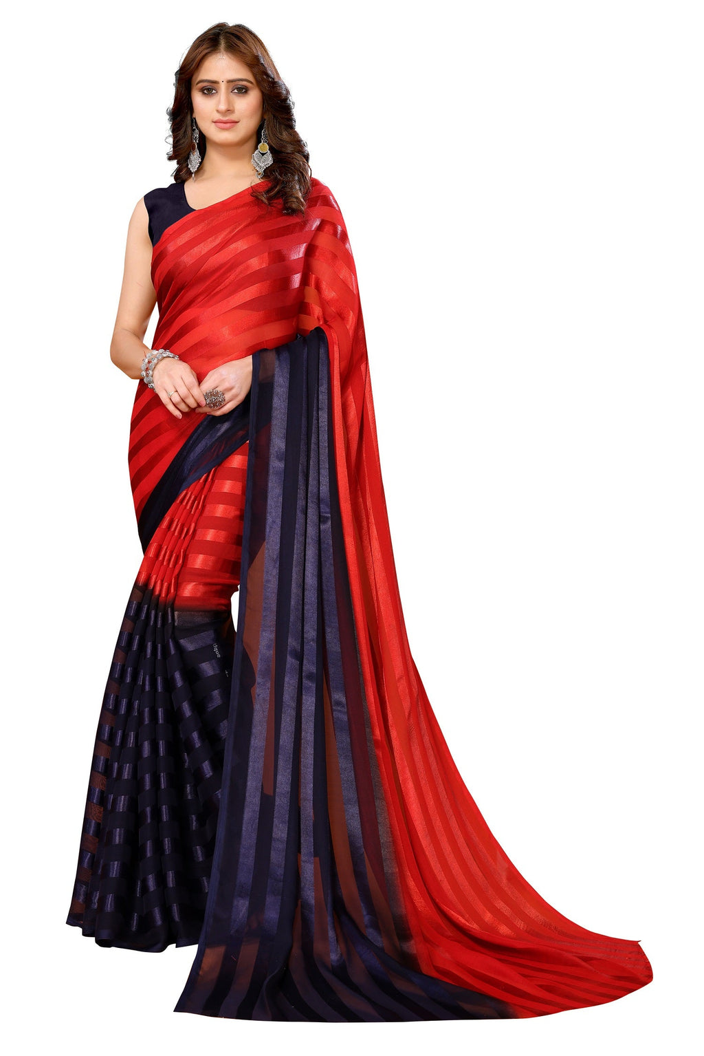 Vamika Georgette Satin Red Desinger Satin Patta Saree