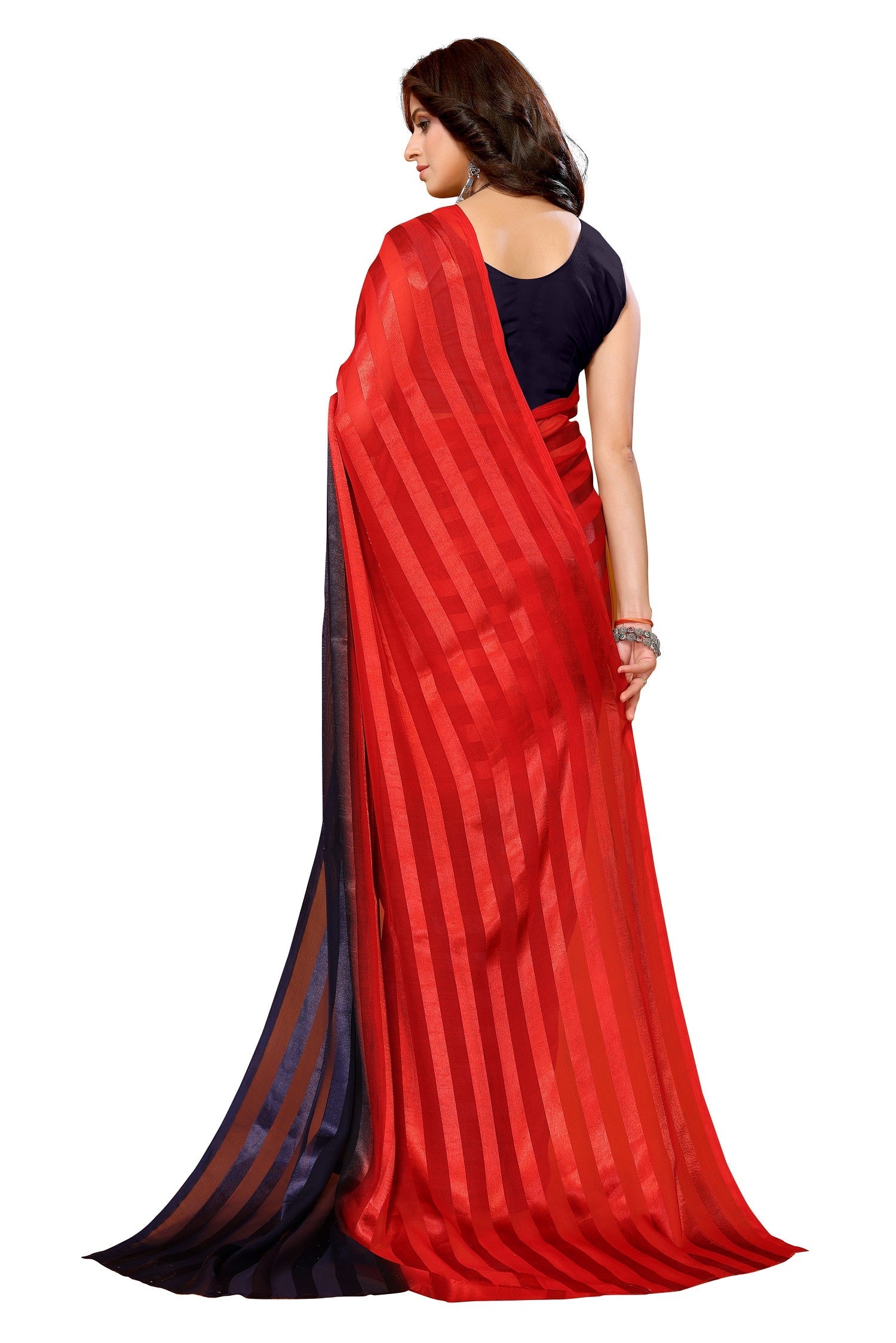 Vamika Georgette Satin Red Desinger Satin Patta Saree