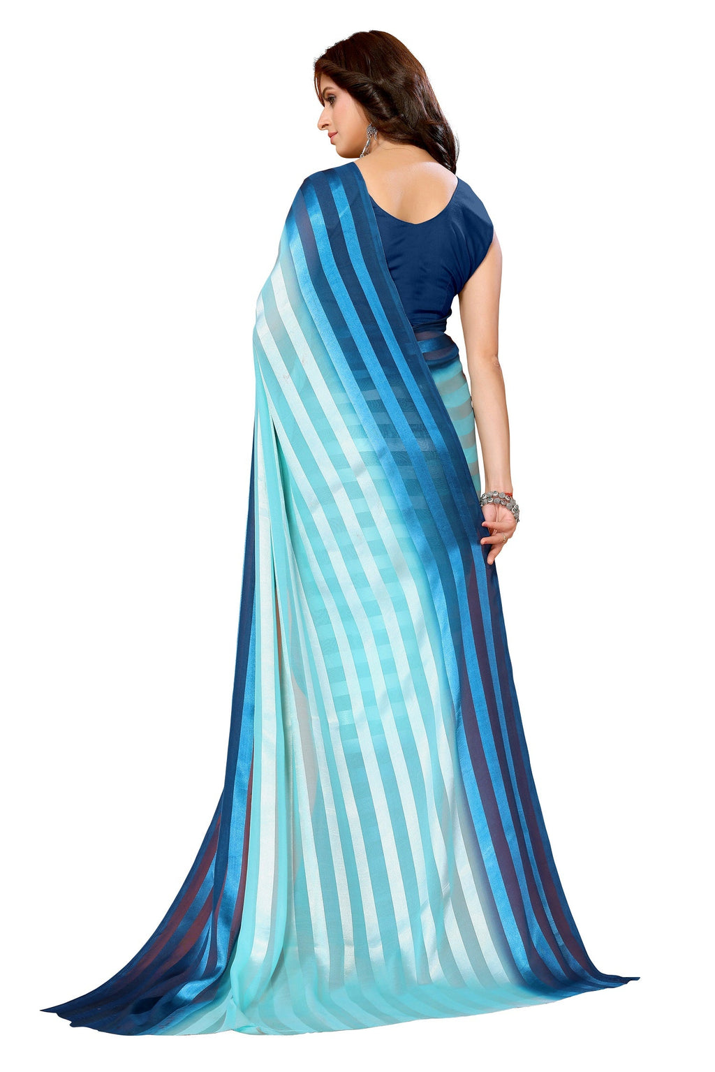 Vamika Georgette Satin Sky Blue Desinger Satin Patta Saree