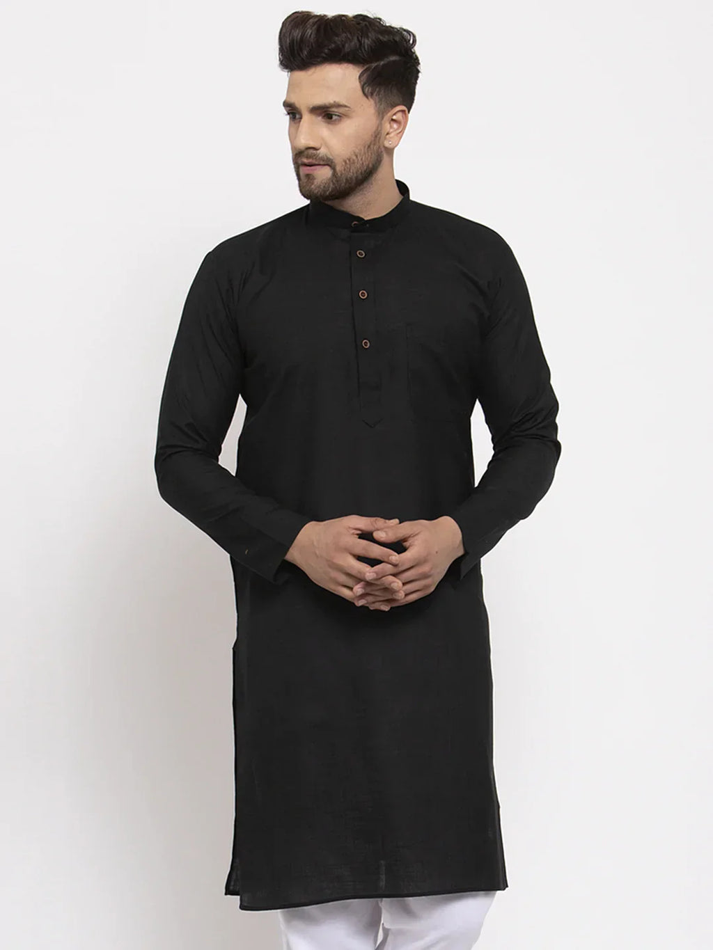 Jompers Men's Black & White Solid Kurta Only