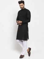 Jompers Men's Black & White Solid Kurta Only