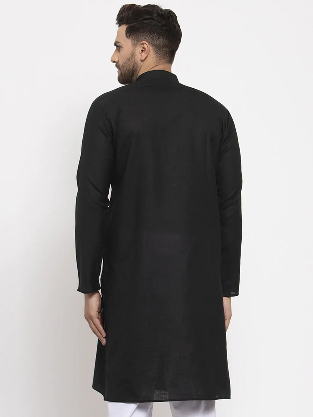 Jompers Men's Black & White Solid Kurta Only