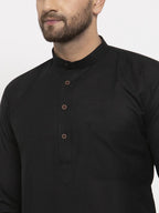 Jompers Men's Black & White Solid Kurta Only