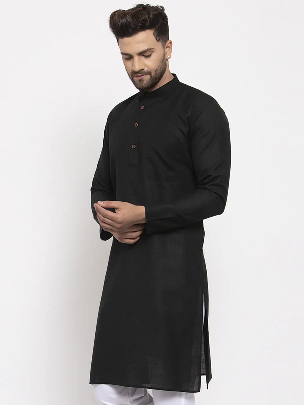 Jompers Men's Black & White Solid Kurta Only