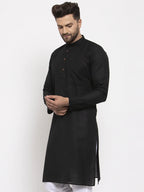 Jompers Men's Black & White Solid Kurta Only