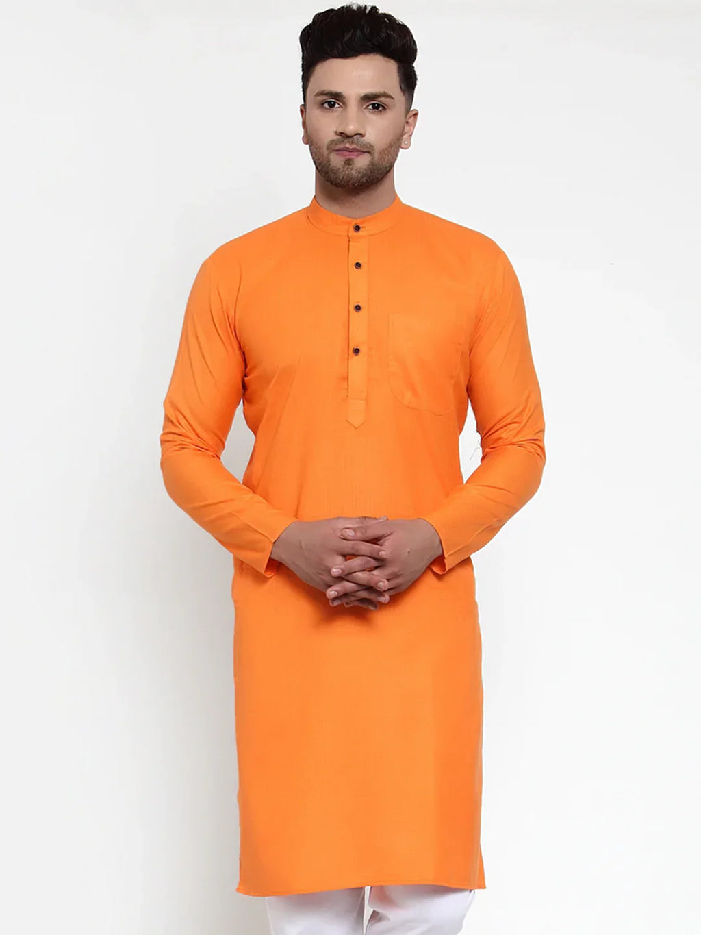 Jompers Men's Orange & White Solid Kurta Only