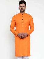 Jompers Men's Orange & White Solid Kurta Only