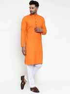 Jompers Men's Orange & White Solid Kurta Only