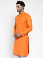 Jompers Men's Orange & White Solid Kurta Only