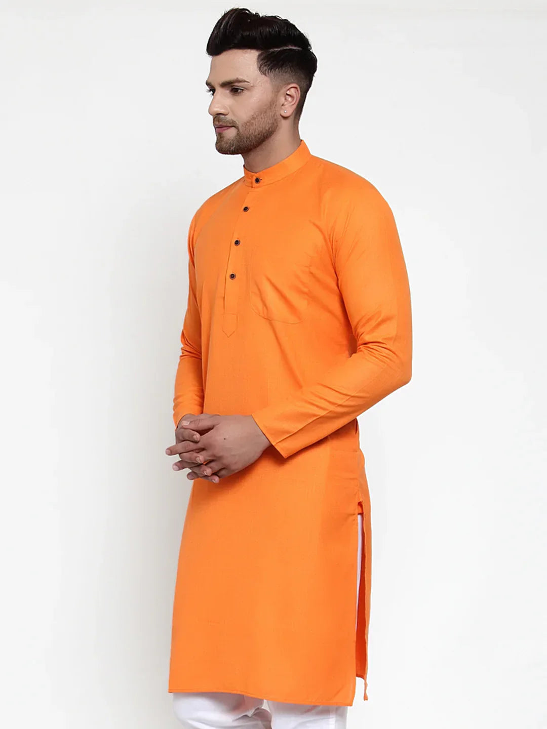 Jompers Men's Orange & White Solid Kurta Only