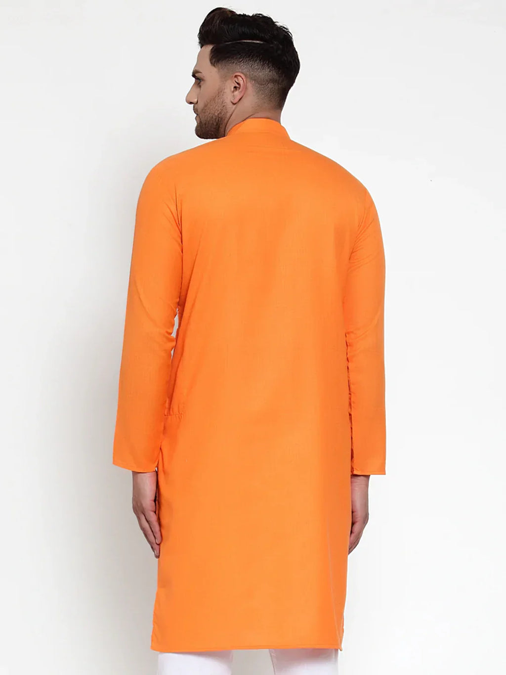 Jompers Men's Orange & White Solid Kurta Only