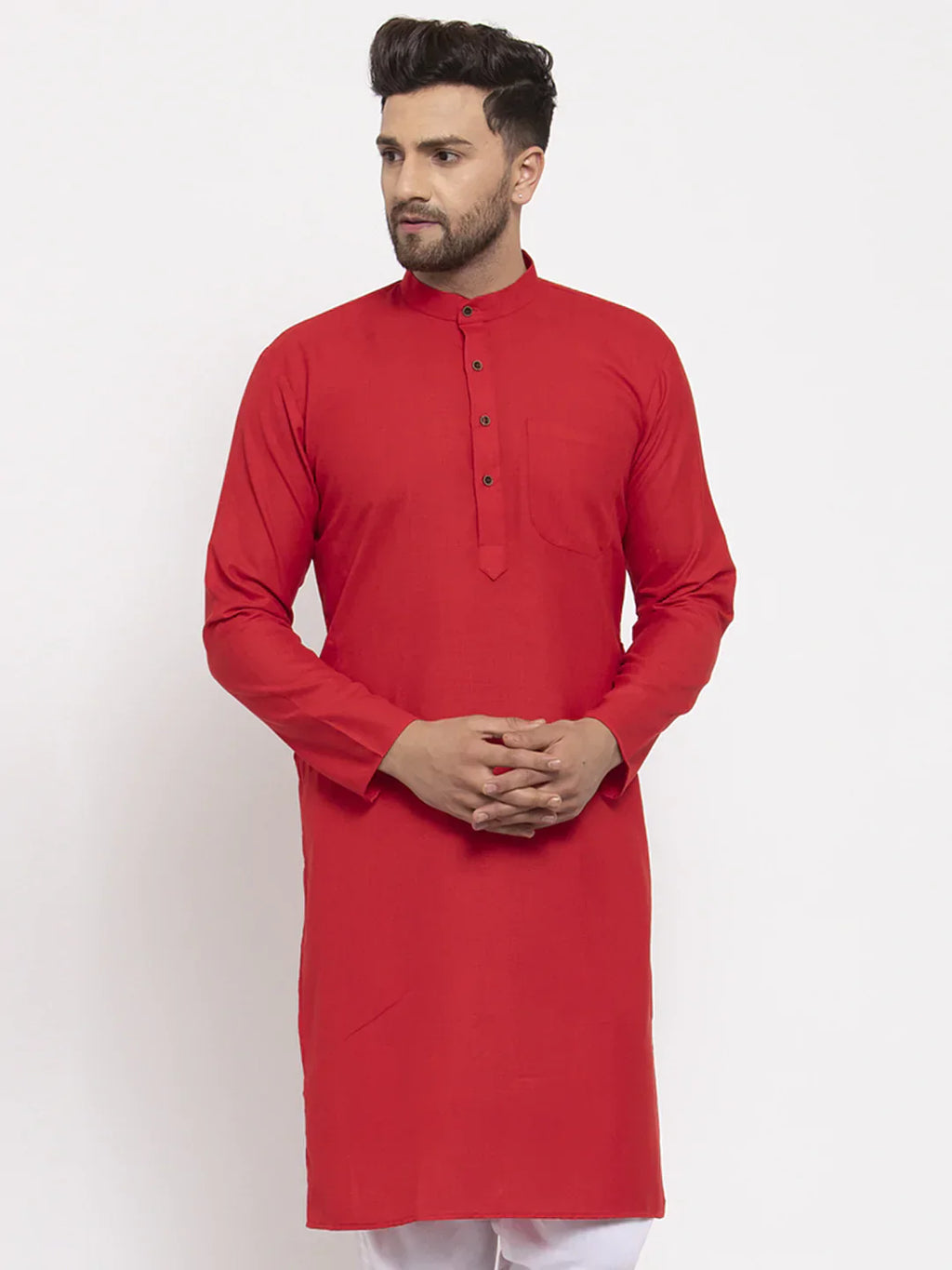 Jompers Men's Red & White Solid Kurta Only