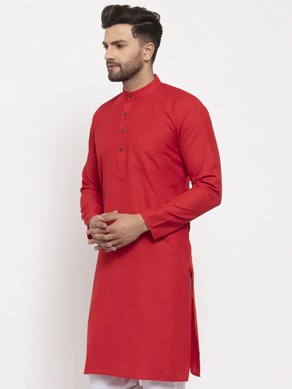 Jompers Men's Red & White Solid Kurta Only