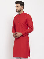 Jompers Men's Red & White Solid Kurta Only