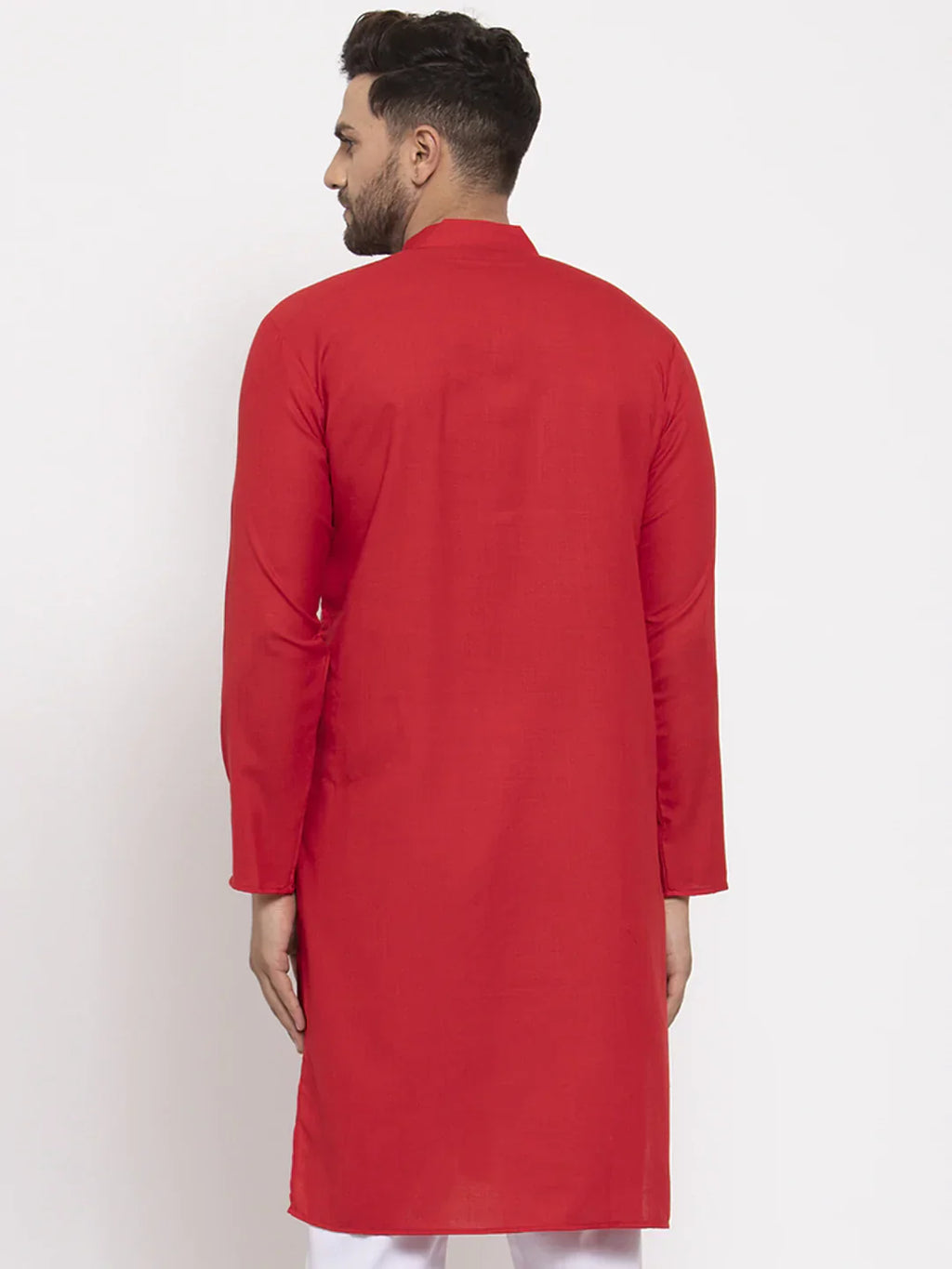 Jompers Men's Red & White Solid Kurta Only