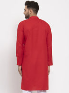 Jompers Men's Red & White Solid Kurta Only