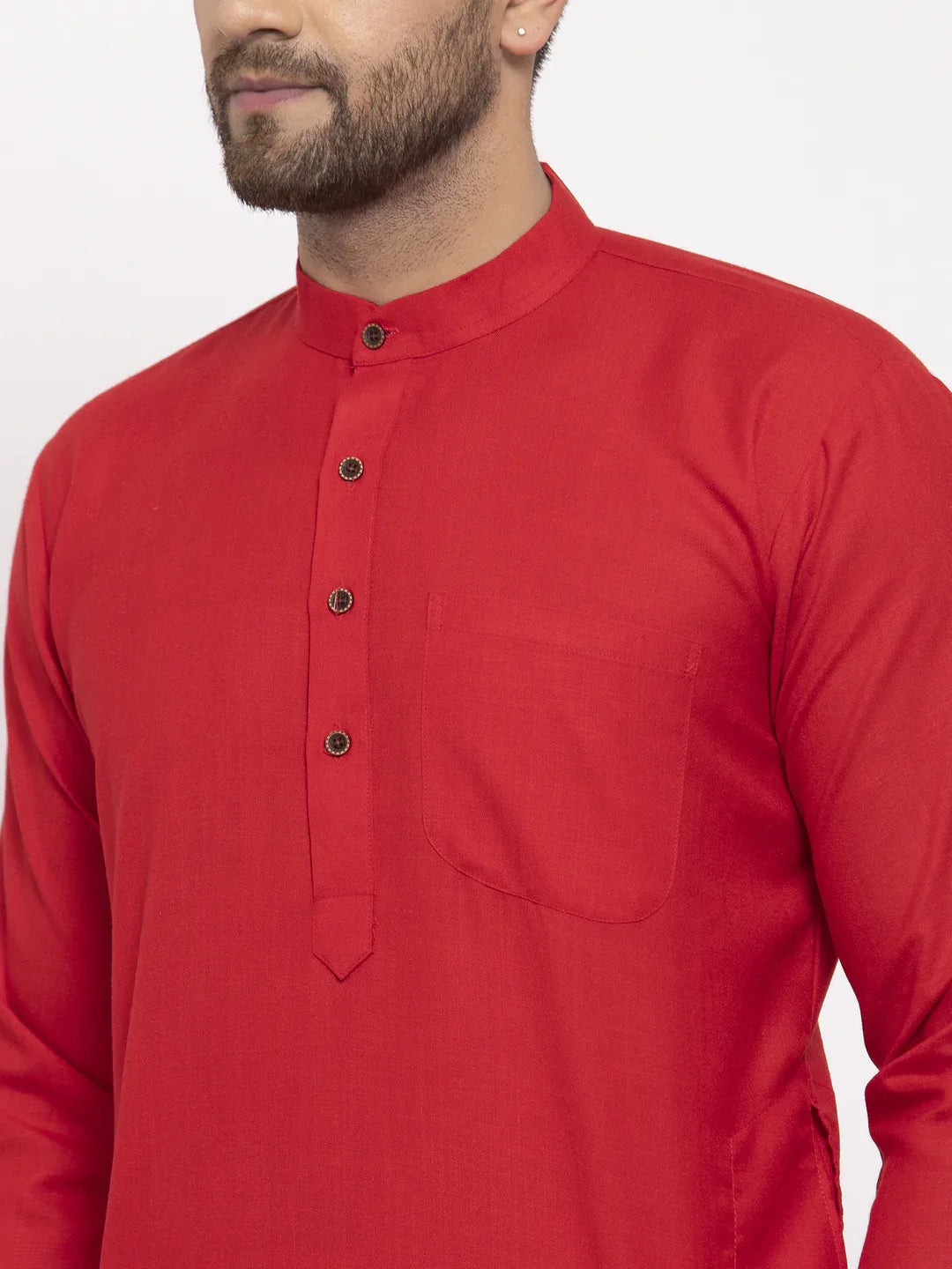 Jompers Men's Red & White Solid Kurta Only