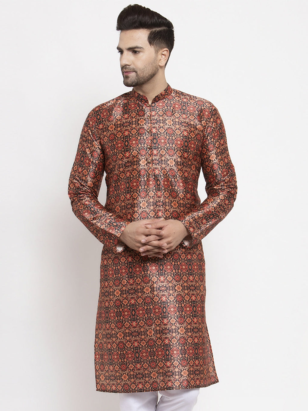 Jompers Men's Multi-Black Printed Kurta Only