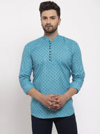 Jompers Men's Cotton Printed Kurta - Sky Blue