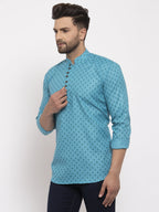 Jompers Men's Cotton Printed Kurta - Sky Blue