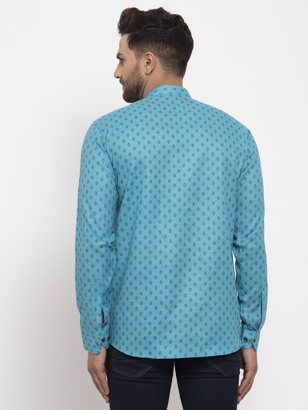 Jompers Men's Cotton Printed Kurta - Sky Blue