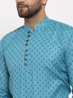 Jompers Men's Cotton Printed Kurta - Sky Blue