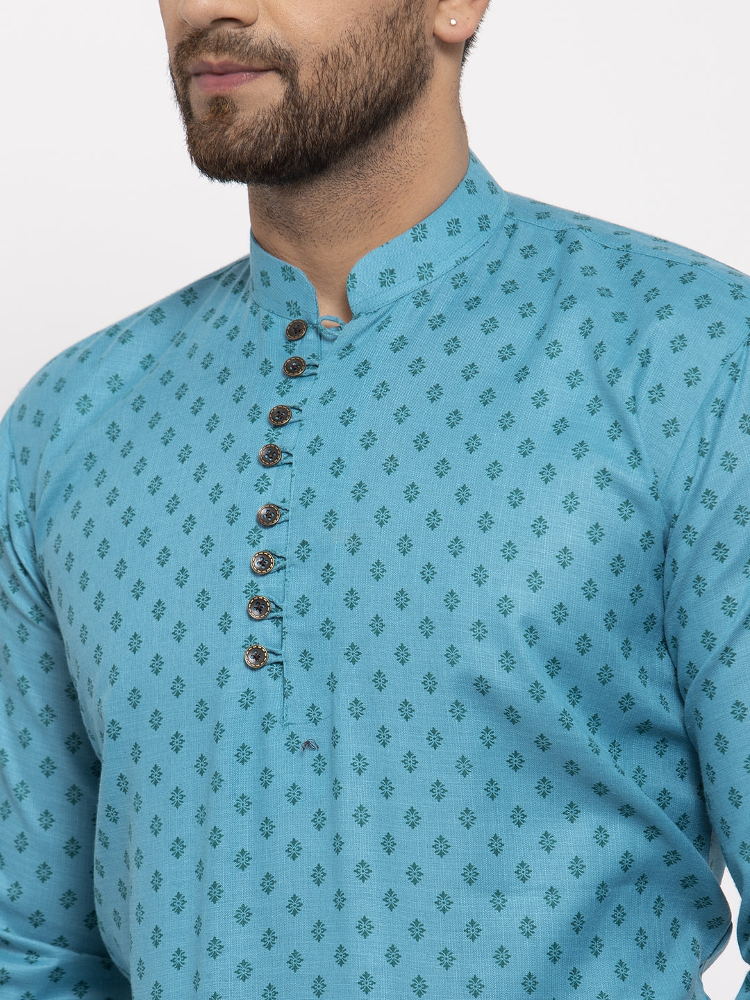 Jompers Men's Cotton Printed Kurta - Sky Blue