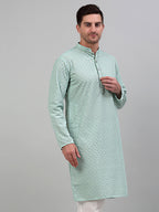 Jompers Men's Green Chikankari Embroidered and Sequence Kurta Only