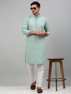 Jompers Men's Green Chikankari Embroidered and Sequence Kurta Only