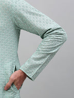 Jompers Men's Green Chikankari Embroidered and Sequence Kurta Only