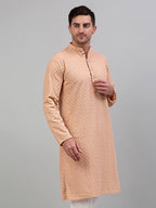 Jompers Men's Peach Chikankari Embroidered and Sequence Kurta Only