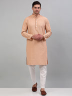 Jompers Men's Peach Chikankari Embroidered and Sequence Kurta Only