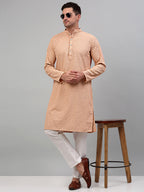 Jompers Men's Peach Chikankari Embroidered and Sequence Kurta Only