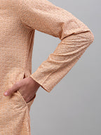 Jompers Men's Peach Chikankari Embroidered and Sequence Kurta Only