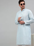 Jompers Men's Sky Blue Chikankari Embroidered and Sequence Kurta Only