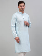 Jompers Men's Sky Blue Chikankari Embroidered and Sequence Kurta Only