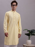 Jompers Men's Yellow Chikankari Embroidered and Sequence Kurta