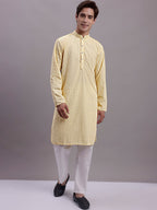 Jompers Men's Yellow Chikankari Embroidered and Sequence Kurta