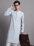 Jompers Men's Blue Chikankari Embroidered and Sequence Kurta