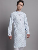 Jompers Men's Blue Chikankari Embroidered and Sequence Kurta