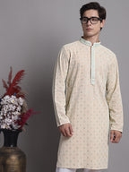 Jompers Men's Peach Chikankari Embroidered and Sequence Kurta